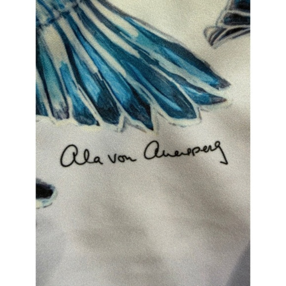 Ala von Auersperg Blue Bird Print Midi Dress Small Coastal Resort Wearable Art - Picture 9 of 11
